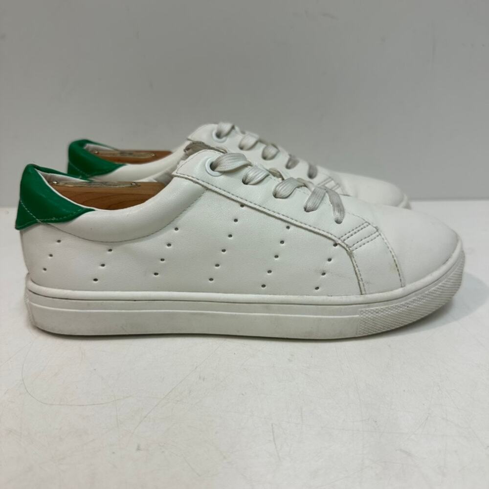 VGUC J. Crew Cuts Big Kids Saturday Leather Sneakers White Green Minimalist 4